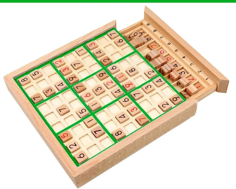 Wooden Sudoku & Checkers Board Game – Folding Beech Chess Set, Educational Puzzle & Learning Toy Gift for Kids