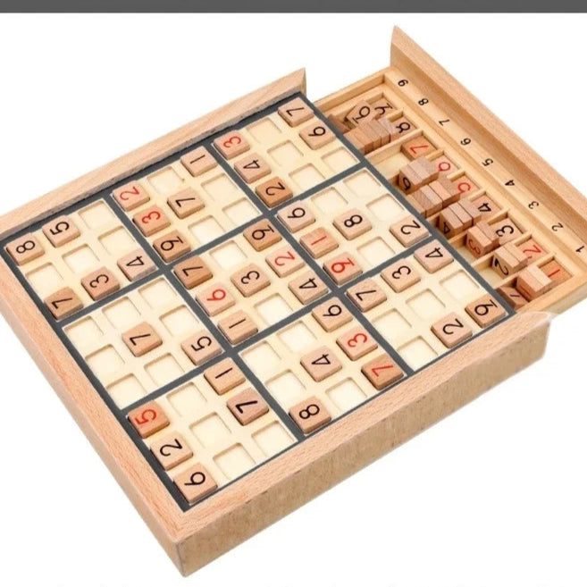 Wooden Sudoku & Checkers Board Game – Folding Beech Chess Set, Educational Puzzle & Learning Toy Gift for Kids