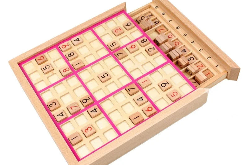 Wooden Sudoku & Checkers Board Game – Folding Beech Chess Set, Educational Puzzle & Learning Toy Gift for Kids