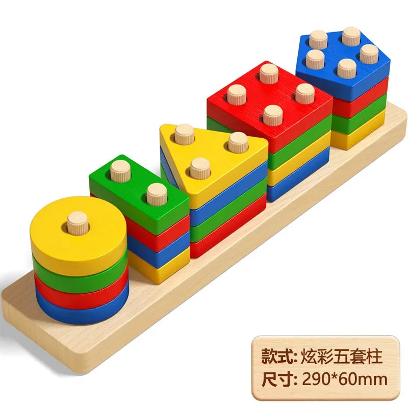 Montessori Wooden Sorting & Stacking Puzzle – Educational Toy for Toddlers
