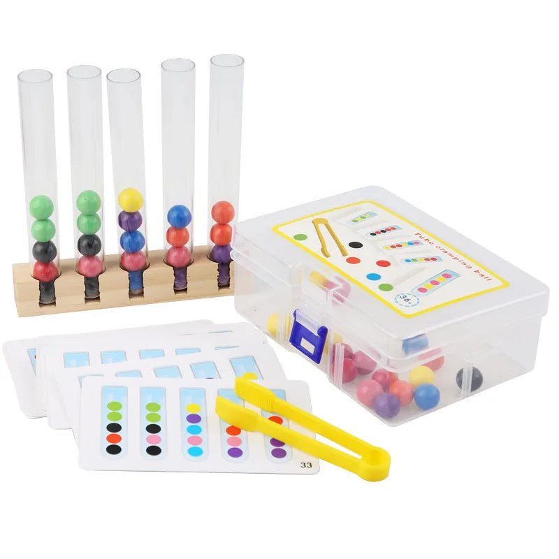 Clip Wooden Beads Test Tube Toy, Color Sorting Game, Beads Counting Fine Motor Skill Montessori Toys For Kids, Gift For Children