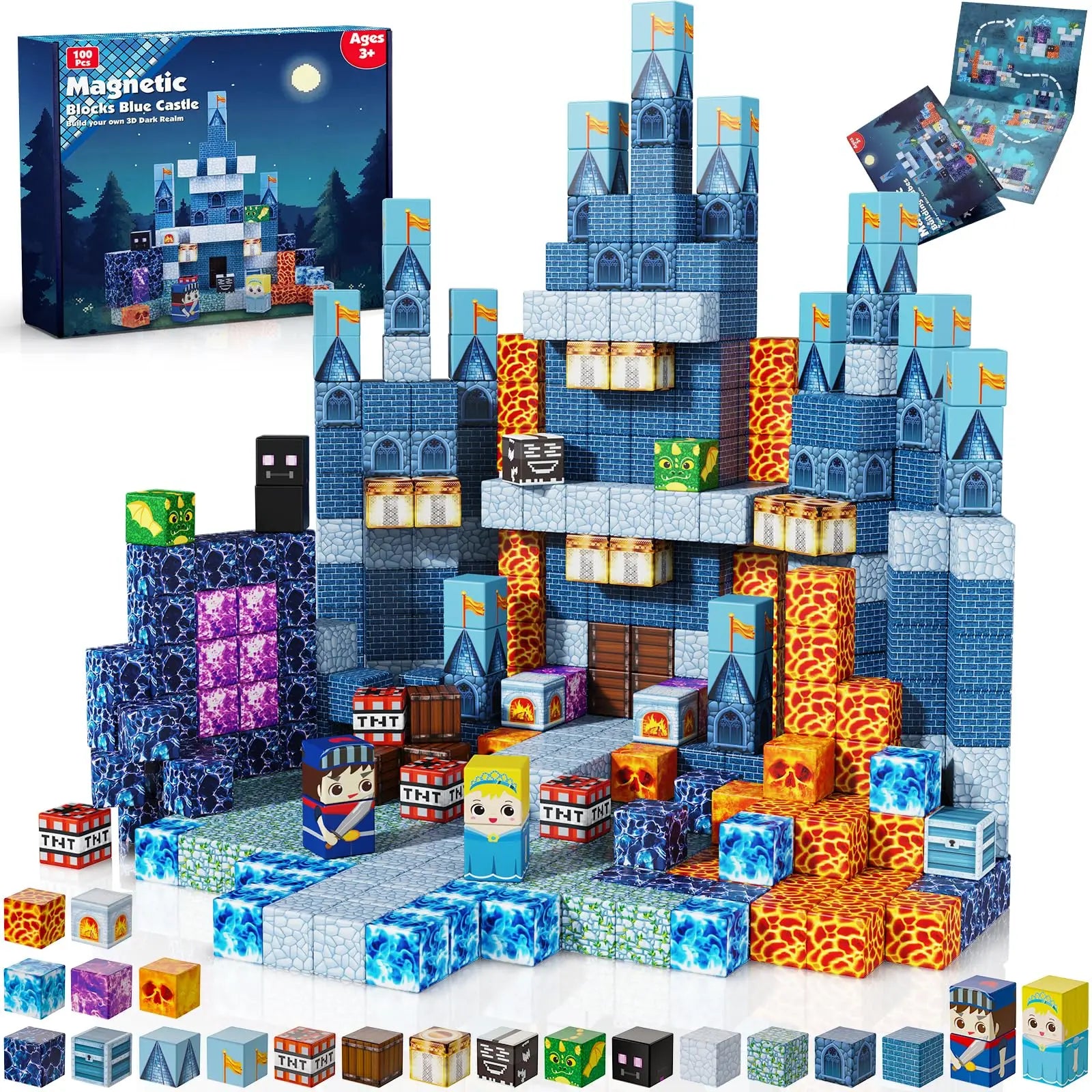 Magnetic Building Blocks Blue Castle Constructor Kit,Montessori Education Toys for Children,Magnetic Blocks STEM Creative Play