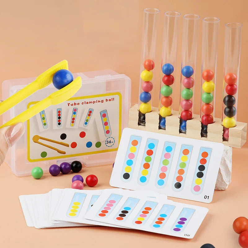 Clip Wooden Beads Test Tube Toy, Color Sorting Game, Beads Counting Fine Motor Skill Montessori Toys For Kids, Gift For Children