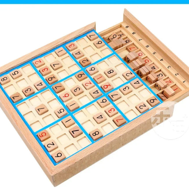 Wooden Sudoku & Checkers Board Game – Folding Beech Chess Set, Educational Puzzle & Learning Toy Gift for Kids