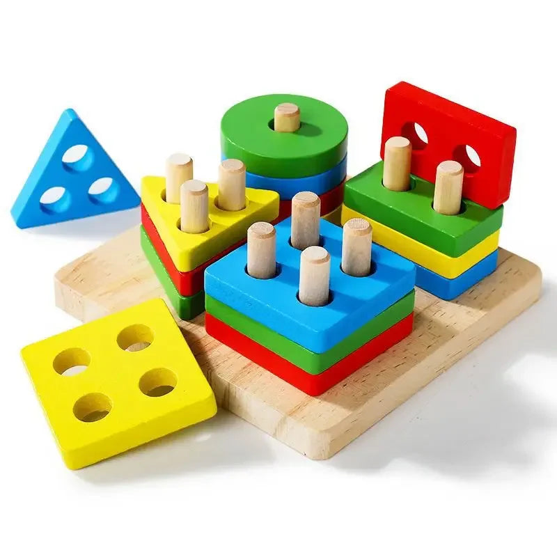 Montessori Wooden Sorting & Stacking Puzzle – Educational Toy for Toddlers