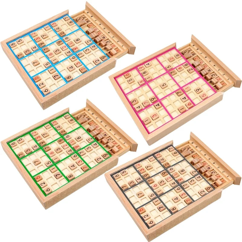 Wooden Sudoku & Checkers Board Game – Folding Beech Chess Set, Educational Puzzle & Learning Toy Gift for Kids