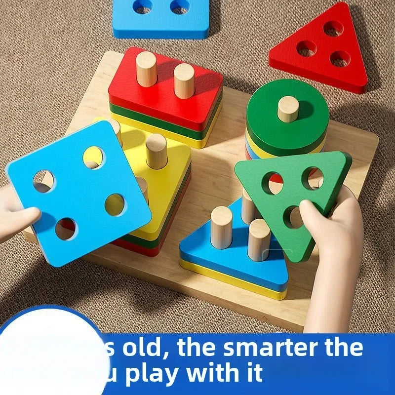 Montessori Wooden Sorting & Stacking Puzzle – Educational Toy for Toddlers