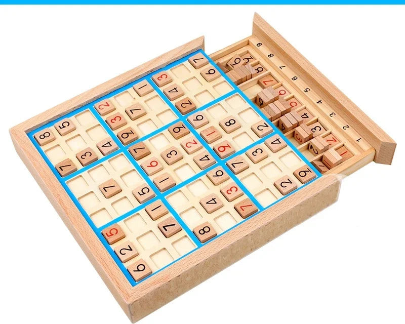 Wooden Sudoku & Checkers Board Game – Folding Beech Chess Set, Educational Puzzle & Learning Toy Gift for Kids