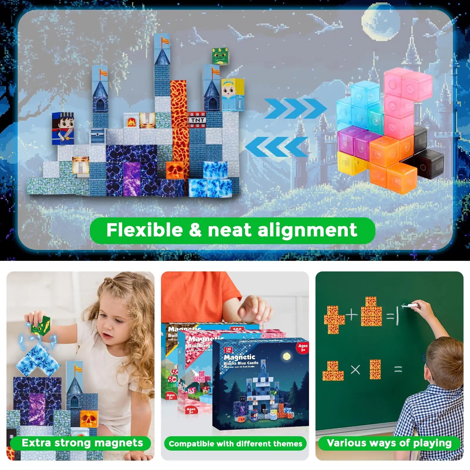 Magnetic Building Blocks Blue Castle Constructor Kit,Montessori Education Toys for Children,Magnetic Blocks STEM Creative Play