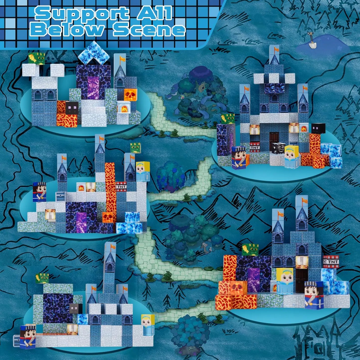 Magnetic Building Blocks Blue Castle Constructor Kit,Montessori Education Toys for Children,Magnetic Blocks STEM Creative Play