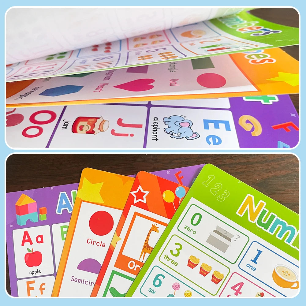 Kids Learning English Posters – A4 Educational Charts with Numbers, Letters, Fruits, Colors, Animals & Body Parts
