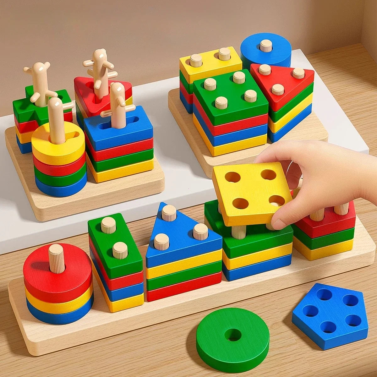 Montessori Wooden Sorting & Stacking Puzzle – Educational Toy for Toddlers